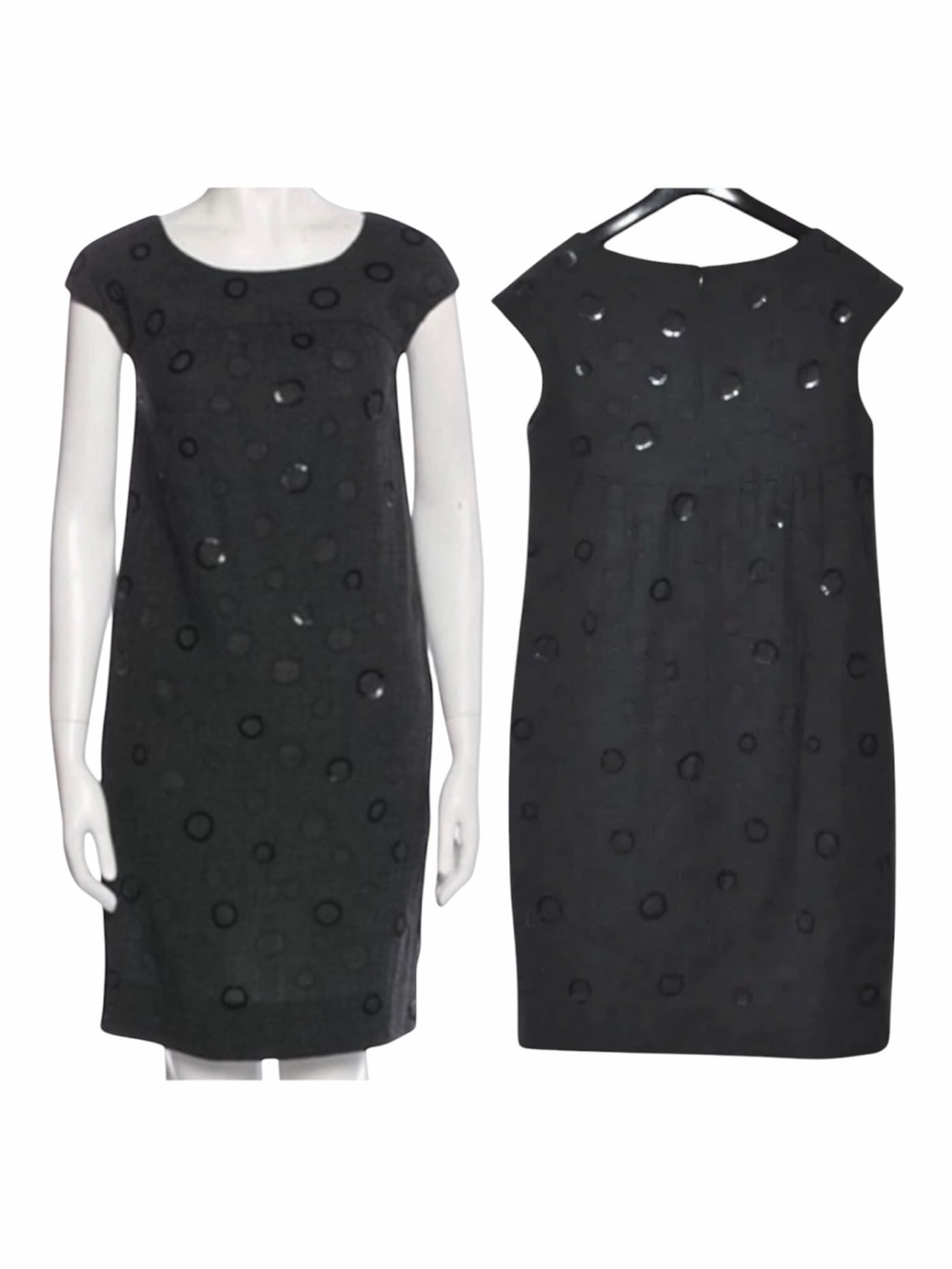 Vince Wool Sequin Polka Dot Shift Dress Black Gray Size 10